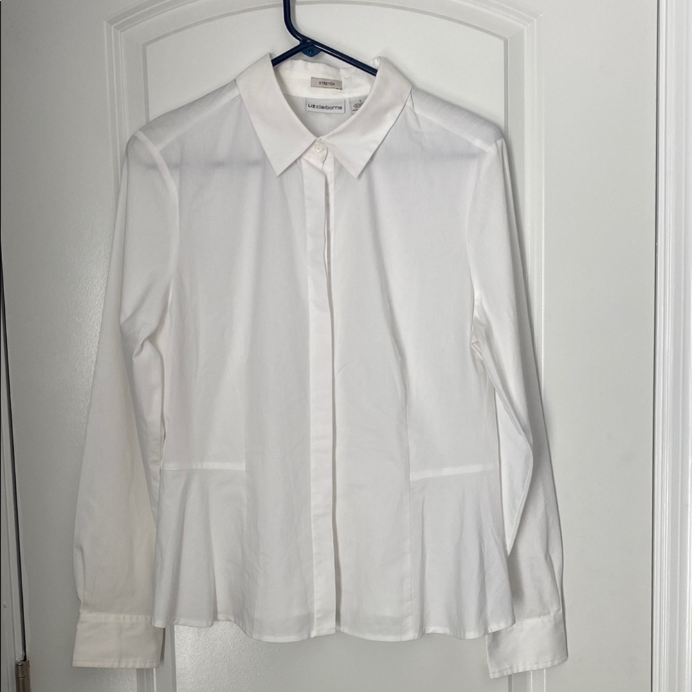 Liz Claiborne White Long Sleeve Button Up Large Women’s Blouse
